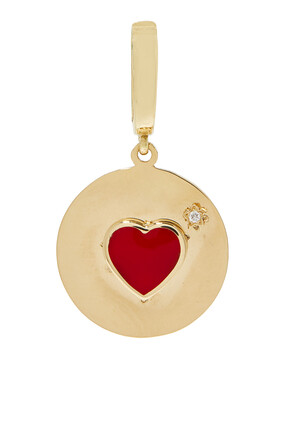 Heart Coin Charm, 18k Yellow Gold & Diamond